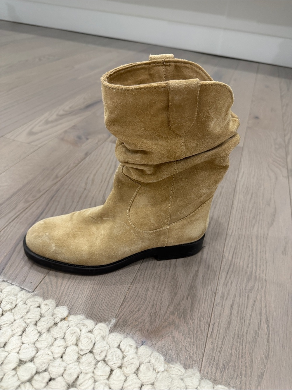 Zara Suede Slouch Ankle Boots in Camel